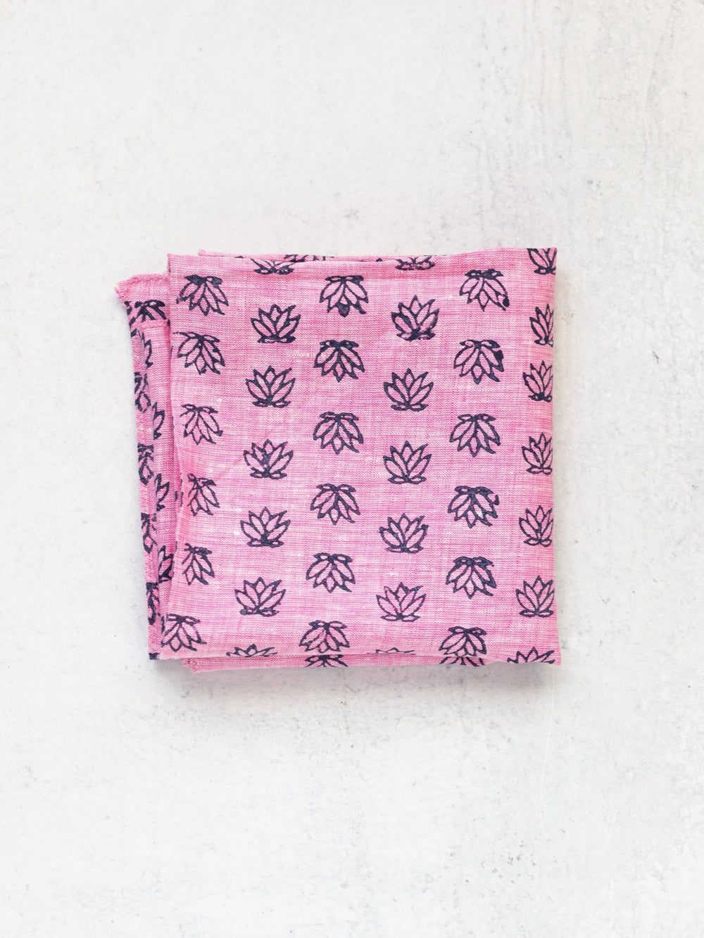 Bandana - Pink Linen with Baby Lotus, Navy - The Mended Company