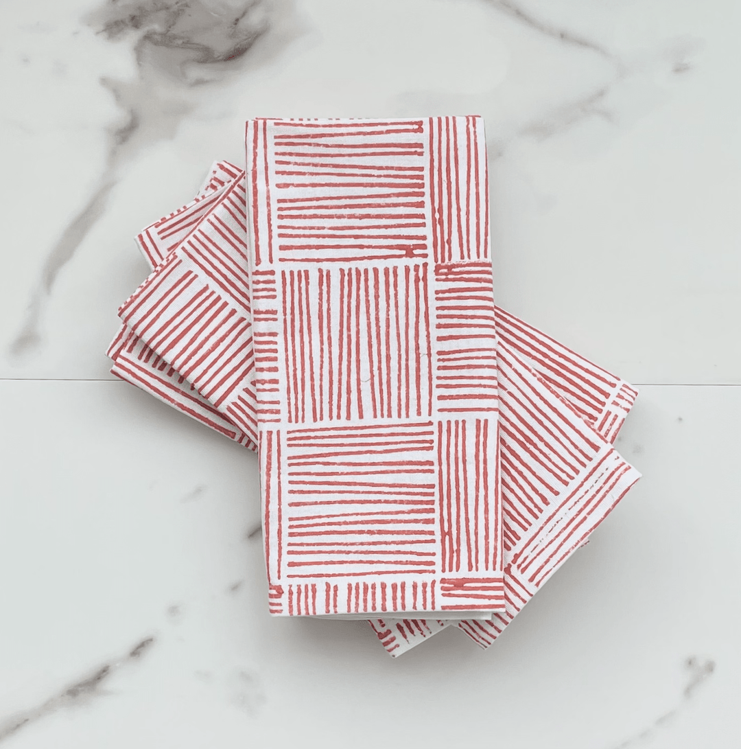 Dinner Napkins (set of 4) - Striped (Large), Terracotta - The Mended Company