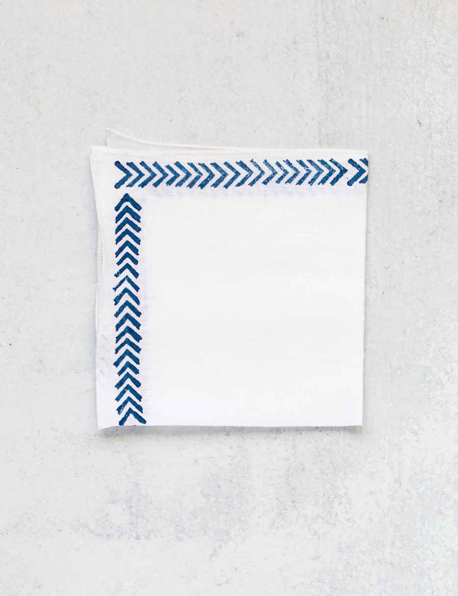 Pocket Squares - White Linen with Arrows, Navy - The Mended Company