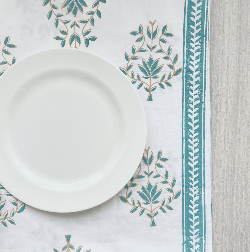 Tablecloth - Lotus (Large), Saltwater & Neutral - The Mended Company